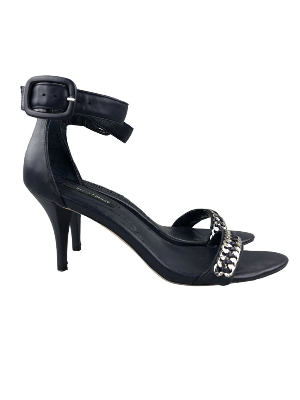 White House Black Market Women's Size 8.5M Dark Blue Silver Chain High Heels
